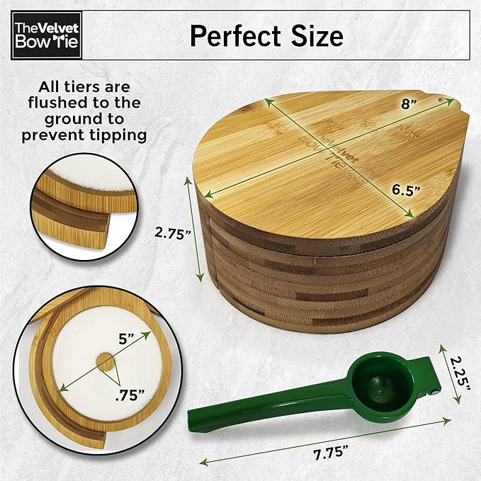 | Margarita Salt Rimmer Set | 3 Tiered Bamboo Glass Rimmer | Handheld Citrus Juicer | Sugar and Salt Rimmer for Cocktails | Cocktail Accessories for Drinks