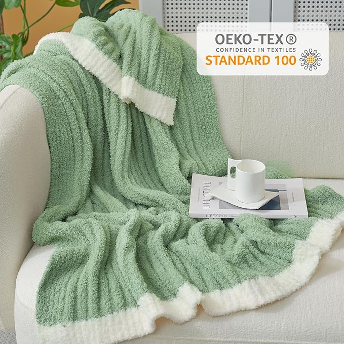 Snuggle Sac Queen Size Blanket for Bed, Soft Luxurious Bedding Blankets, Large Fuzzy Plush Microfiber Blankets, Sage Green, 90x90 inches