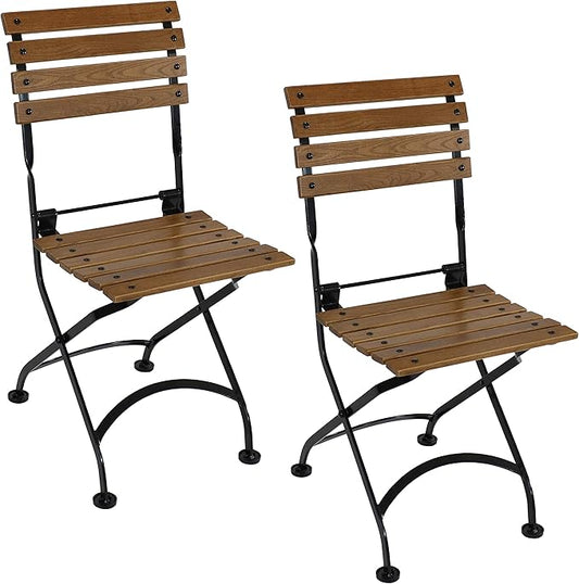 Sunnydaze European Chestnut Wooden Folding Dining Chair - for Indoor or Outdoor Use - Set of 2