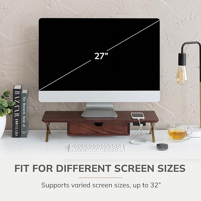 Anji Mountain Monitor Stand - Desktop Organizer & Laptop Riser, Ergonomic Monitor Riser, Space-Saving Monitor Stand for Desk, Durable Construction, Easy Assembly, Ideal for Home & Office,Walnut