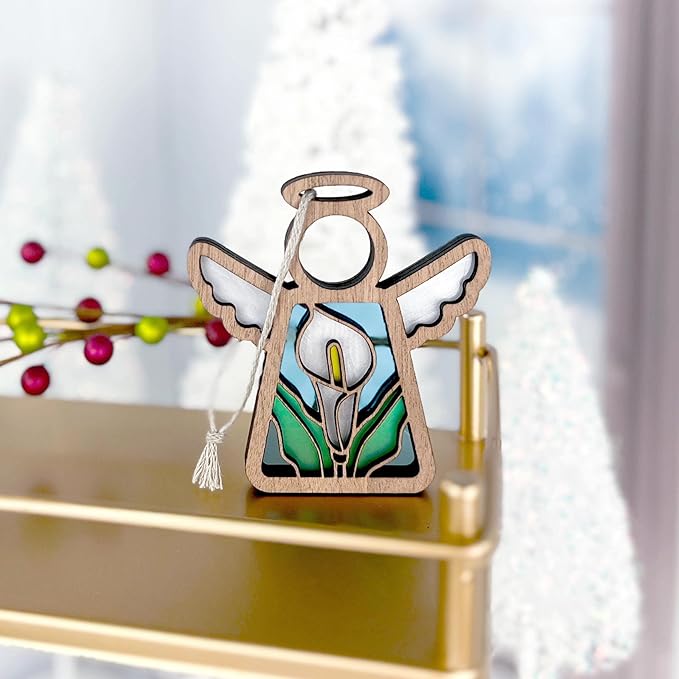 Calla Lily Decor - Christmas Tree Ornaments - Guardian Angel Flower Figurine - Loss of Father Sympathy Gift - White - 3.5" (H)