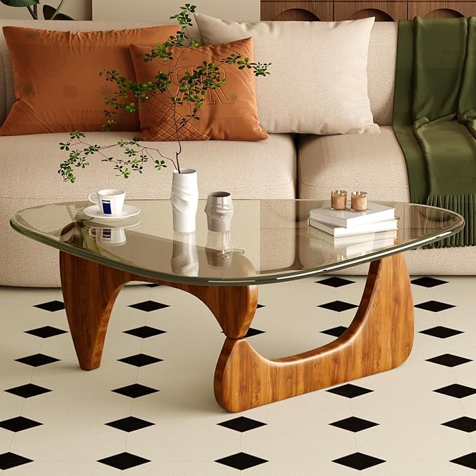 Coffee Table for Living Room Mid Century Modern Center Table, Walnut Transparent