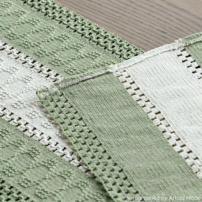 Artoid Mode Light Green Farmhouse Rustic Table Runner, Seasonal Hollow Kitchen Dining Table Decoration for Home Party Decor 12x72 Inch