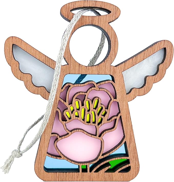 3.5" (H) Light Pink Peony Flower Ornament - Shelf Sitters for Home Decor - Farmhouse Angel Wings