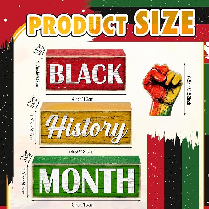 4 Pcs Wooden Black History Month Tabletop Decor Tiered Tray Decor Centerpiece Rustic Decorative Block Signs Gift Farmhouse Winter Table Decoration for Home Kitchen