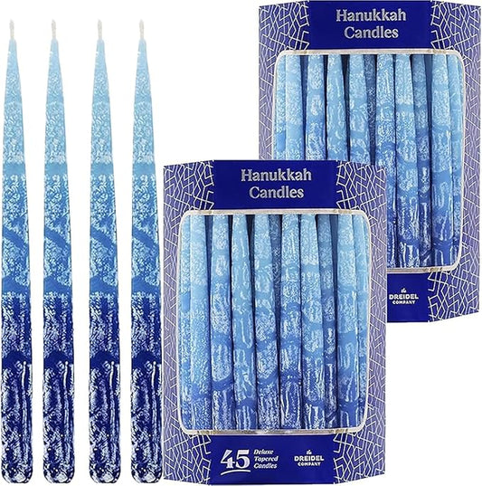 The Dreidel Company Dripless Hanukkah Candles Multi Blue Hued Frosted Deluxe Tapered Chanukah Candles (Pack of 2)