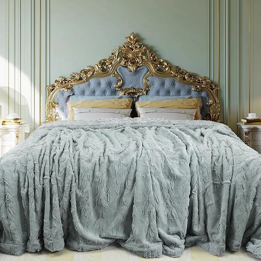 TOONOW Faux Fur Luxury Throw Blanket,Double Side Soft Fluffy Shaggy Fuzzy Blanket for Couch Sofa Bed (Glacier Gray, Queen Size)