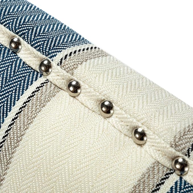 HULALA HOME Modern Accent Chair with Arms and Wooden Legs, Mid Century Accent Chair Armchair High Back Rest, Padded Armrest and Comfortable Cushioned Seat for Living Room (Stripe Blue)