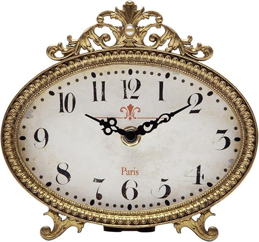 NIKKY HOME Vintage Table Clock, French Turquoise Color Rococo Style Desk Clock Battery Operated Rustic Design, Home Décor for Living Room, Bedroom, Bedside, Desk, Gift Clock - Gold