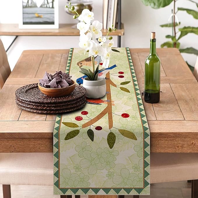 Seliem Summer Birds Tree Branches Table Runner, Cardinal Home Kitchen Dining Decor, Spring Seasonal Farmhouse Decorations Indoor Outdoor Party Supply 13 x 108 Inch