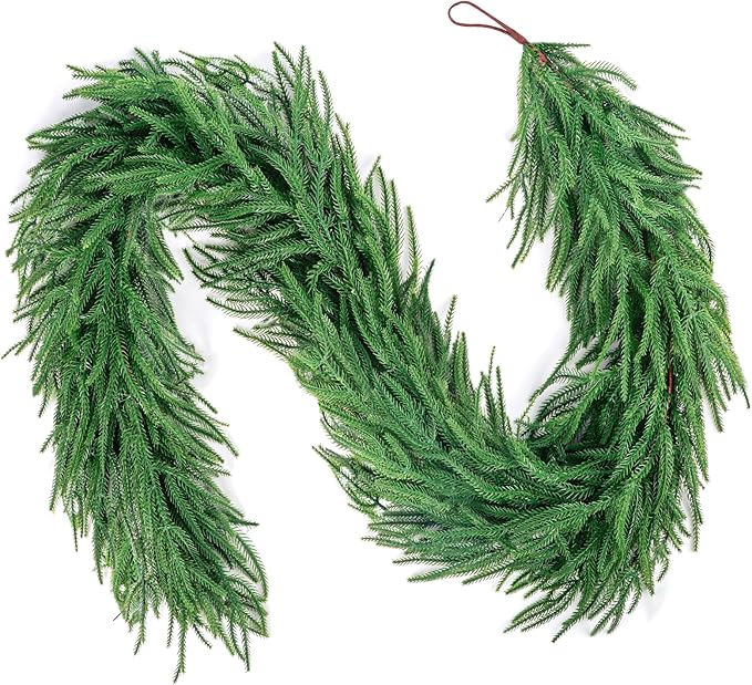 6 Ft Norfolk Pine Garland, Artificial Dense Christmas Garland Ornaments, Real Touch Greenery Garland for Fireplace, Stairs, Table, Mantle, Wall, Indoor, Outdoor Christmas Decorations