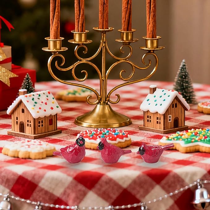 50PCS Small Cardinal Figurines for Christmas, Mini Cardinals, Resin Red Birds Miniatures, Festive Decor for Tree, Wreaths, Village Displays, Trays, Holiday Crafts