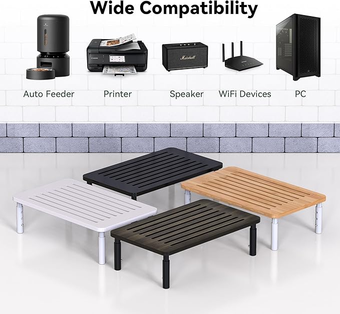 Bamboo Monitor Stand Riser, 4 Adjustable Height, Laptop Stand with Airflow Vents, Desk Organizer for Computer, PC, Printer (Natural)