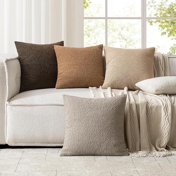 Woaboy Pack of 2 22x22 Inch Decorative Boucle Throw Pillow Covers Textured Pillows Accent Euro Solid Cozy Soft Cushion Covers Christmas Home Decor for Bed Sofa Couch Living Room,White
