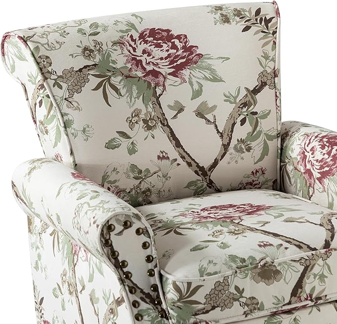HULALA HOME Modern Wingback Accent Chairs Set of 2 with Wood Legs & Removable Cushion, Comfy Upholstered Armchairs with Nailhead Trim, Floral Pattern Single Sofa Chairs for Living Room Bedroom, Floral