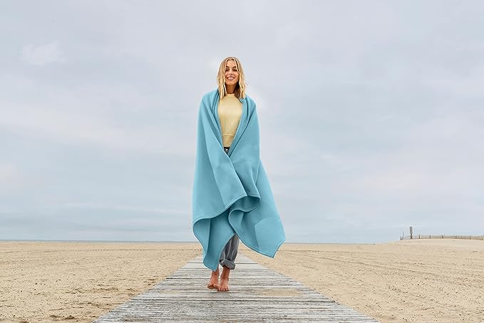 MV Sport Lightweight Sweatshirt Blanket Throw – Warm & Cozy, Breathable Oversized Fleece Knit, Couch, Bed, Travel, Cold Nights, and Outdoors – Soft Light Weight Blanket 54" x 84" Cali Blue