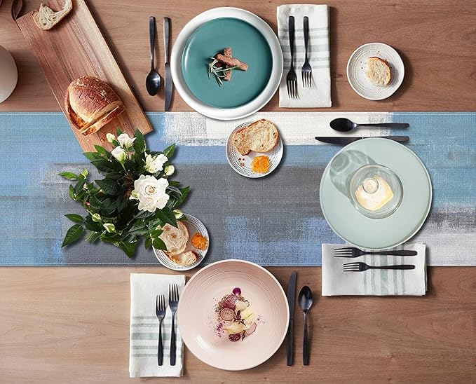 Emvency Farmhouse Table Runner, Vintage Grey Blue Abstract Art Painting for Kitchen Coffee Table Family Dinners Holiday Parties Wedding Events Decor(13x72 inch)