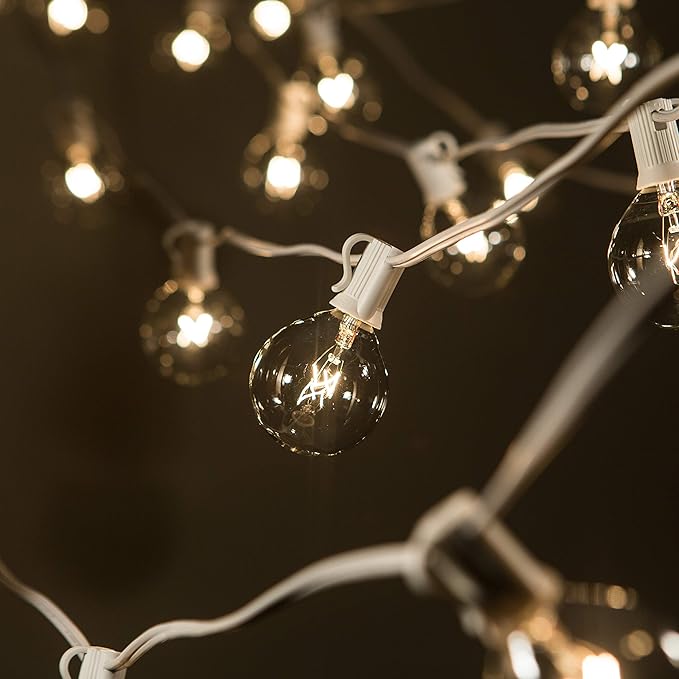 Hometown Evolution, Inc. 50 Foot Globe String Lights - G50 Clear 2 Inch Bulbs (White Wire) - Indoor Outdoor String Lights for Bedroom, Tent, Canopy, Bistro, Cafe and Party Lighting