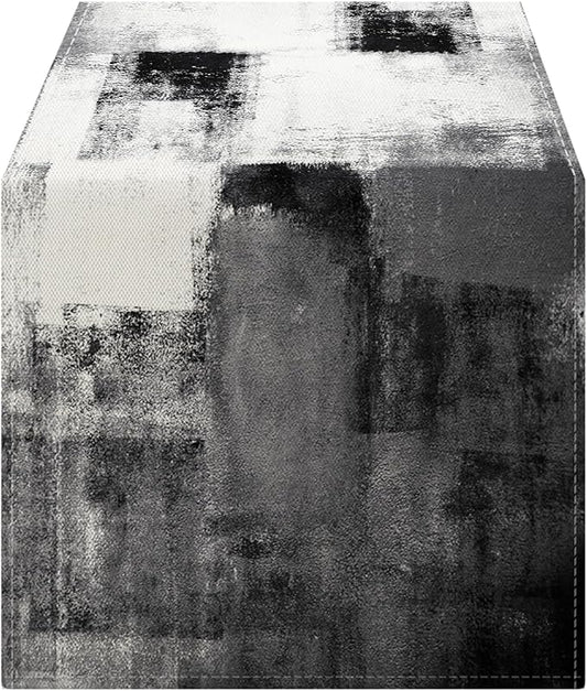 OYIMUA Dark Grey and White Abstract Modern Table Runner, Art Rustic Kitchen Dining Table Decor for Holiday Home Party 13x90 Inches