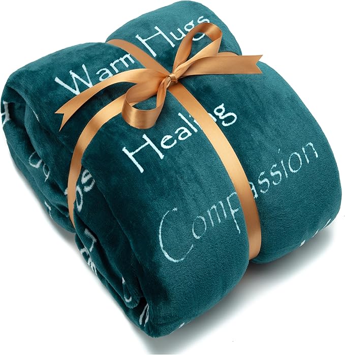 Chanasya Premium Sympathy Warm Hugs Gift Throw Blanket - Healing Gift Cancer Chemo Survivor Get Well Caring Gifts - Comfort Blanket for Love Support Strength - Women Men Friend Grandpa - Teal Green