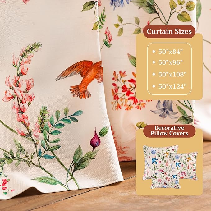 Maison d' Hermine Curtains for Living Room 100% Cotton 108 inch Length One Panel Light Filtering Curtains for Bedroom Windows with Rod and Loop Pockets Drapes (Neo Ipomee Multicolor, 50" W x 108" L)