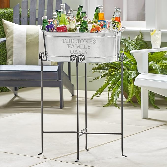 Let's Make Memories Personalized Family Name Beverage Tub w/Stand - Custom Beverage Tub - Unique Entertaining Essential - 5.5 Gallons