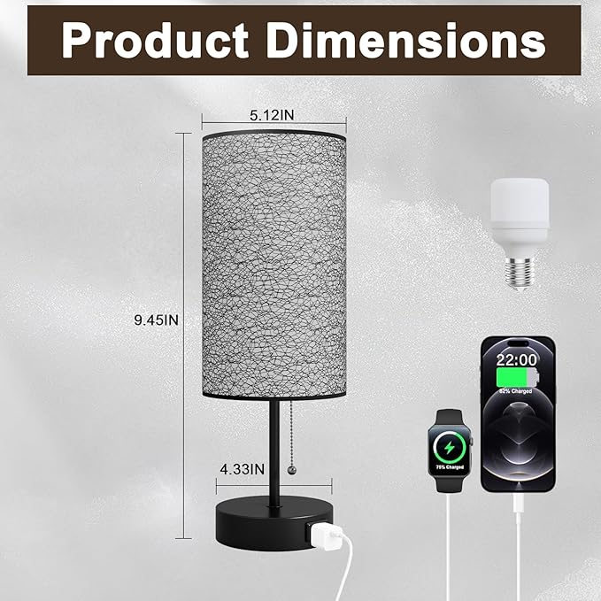 Table Lamp for Bedroom,Nightstand Lamp for Bedside with AC Outlets,Adjustable 3color LED Light Desk Lamp for Home Decor,Included Bulb and Lamp Shade (Black-OnlyAC, 2PCS)