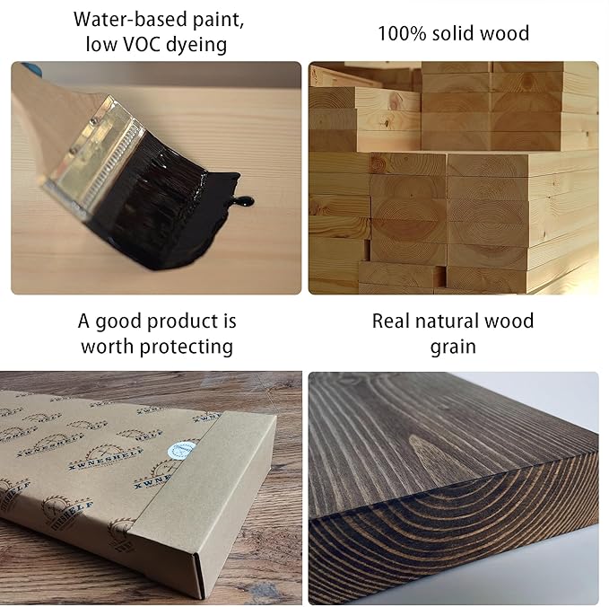 Wood Floating Shelves,48 inch Rustic Wood Wall Shelves for Bathroom Living Room Bedroom Kitchen Farmhouse Laundry Room Set of 2,Handmade-Thickened Wall Shelf (Black Walnut, 48''x8''x1.5'')