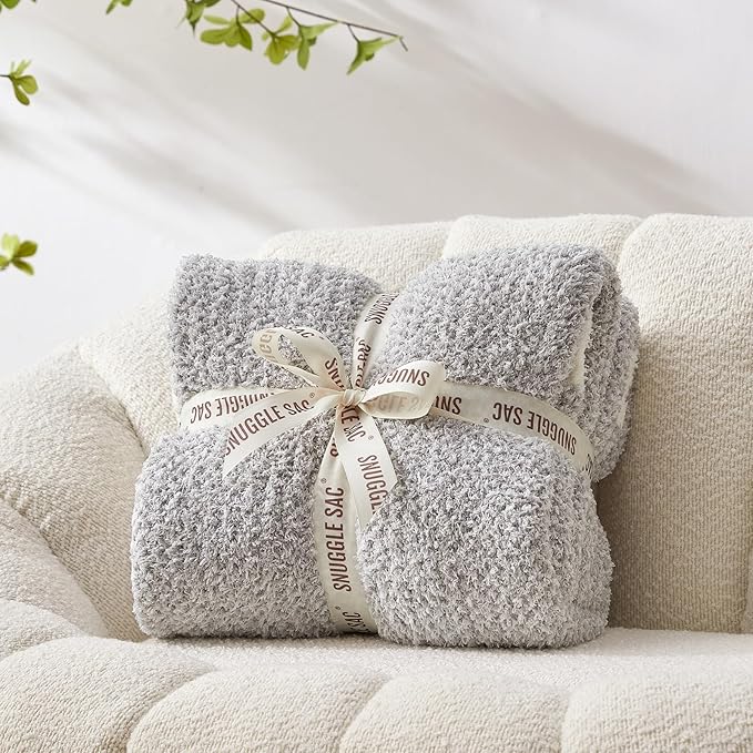 Snuggle Sac Oversized Bedding Blanket Grey Color Twin XL, Super Soft Warm Blankets for Bed, Living Room, Luxurious Microfiber Blanket Dupes, Heather Grey, 66x90 inches