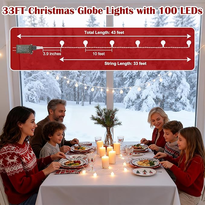 33 Feet 100 Led Globe Lights Plug in,8 Modes with Remote Indoor Fairy Lights Outdoor Christmas Lights for Bedroom Party Wedding Garden Christmas Tree Deco(Warm White)