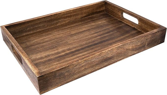 GoCraft Handmade Classic Wooden Tray – Large 16.5" Mango Wood Serving Tray with Handles – Elegant Kitchen & Dining Accessory – Ideal for Breakfast in Bed, Coffee, Tea
