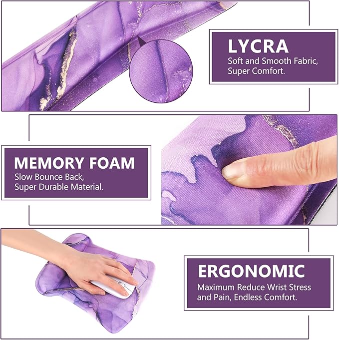 AIMSA Ergonomic Keyboard Wrist Rest and Mouse Pad with Wrist Support Set, Memory Foam Non-Slip Rubber Base, for Home, Office, Easy Typing, Pain Relief, Purple Marble