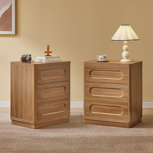 Night Stand Set of 2, Nightstand with 3 Drawers, 21.7"(W) x 15.8"(D) Large Night Stand Bedside Tables for Bedroom, Modern Storage Bedside Table for End Tables, Sofa, Oak Brown