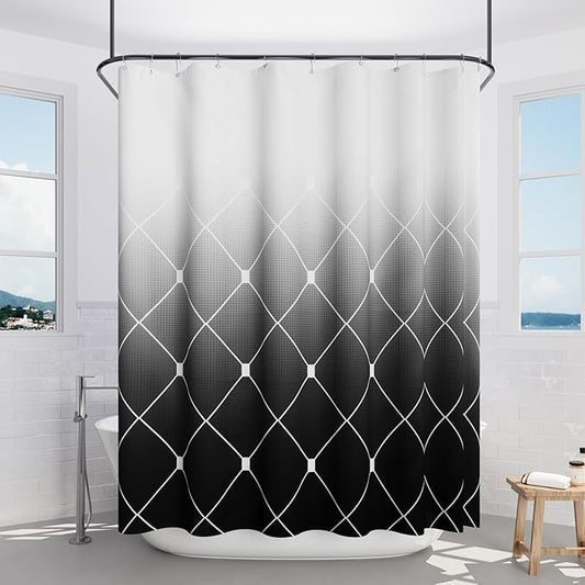 Black Shower Curtain, Ombre Waffle Weave Textured Fabric Shower Curtain for Bathroom, Water Repellent, Machine Washable, 108x72