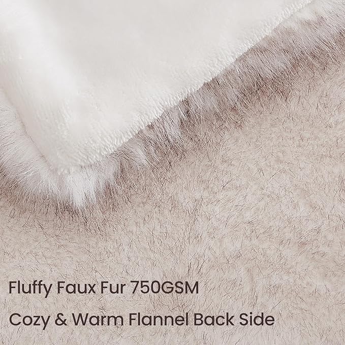 L'AGRATY Faux Fur Throw Blanket: 50''x 60'' Luxury Fluffy Plush Thick Faux Fur Blanket for Bed Couch Sofa - Cozy Soft Fuzzy Blankets for Women Man: Minky Couture Decoration Blanket (White Beige)