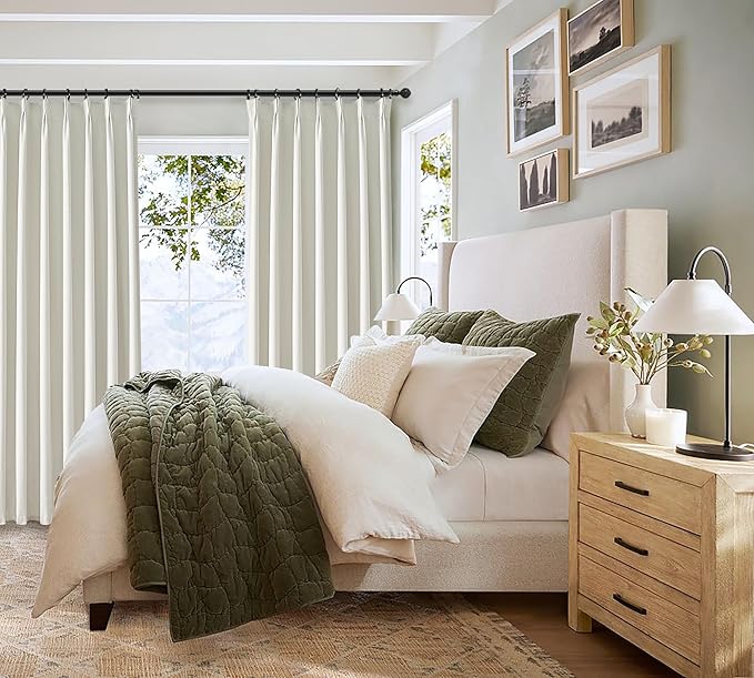 10 ft Extra Long Curtains for Sliding Glass Doors, 100% Blackout Beige White Pinch Pleated Linen Winter Curtains Insulated Noise Reducing Heavy Drape for Large Window (40" Wx120 Lx2 Panels)