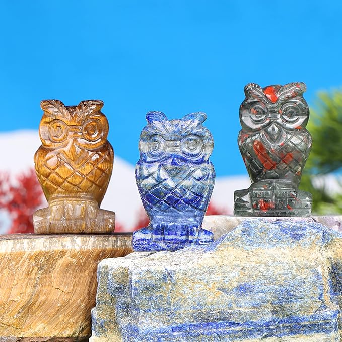 2" Lapis Lazuli Crystal Owl Figurine Gem Stone Owls Statue Animals Carving Owl Gifts for Home Office Decor