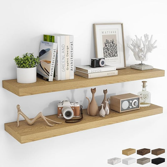 RICHFOCUS 48Inch Floating Shelves for Wall 2 Pack Shelves for Bedroom|Kitchen|Bathroom Wall Mounted Rustic Wood Floating Shelf with Invisible Brackets for Books|Storage|Decor, Oak