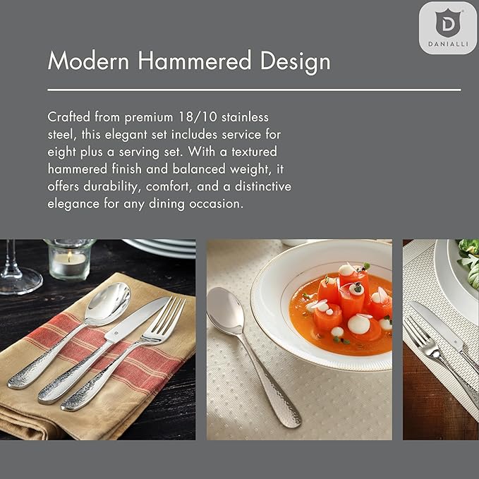 Hammered Silverware Set | Premium 18/10 Stainless Steel Flatware Service for 4 | Heavy-Duty & Dishwasher Safe | Built to Last (20-Piece, Fidenza Hammered)