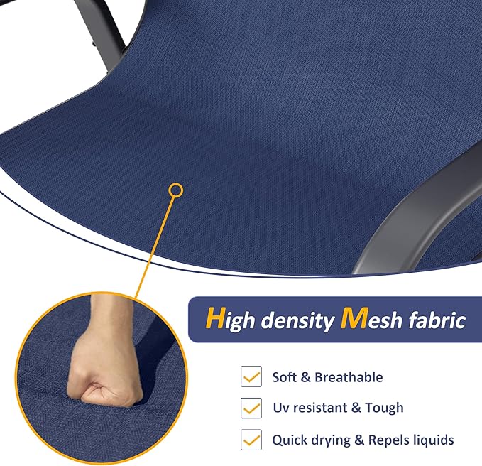 Amopatio 7 Pieces Patio Dining Set, Outdoor Table and Chairs, Square Metal Table with Umbrella Hole, 6 Stackable Chairs, Patio Furniture Sets for Deck, Backyard, Garden and Poolside, Navy Blue