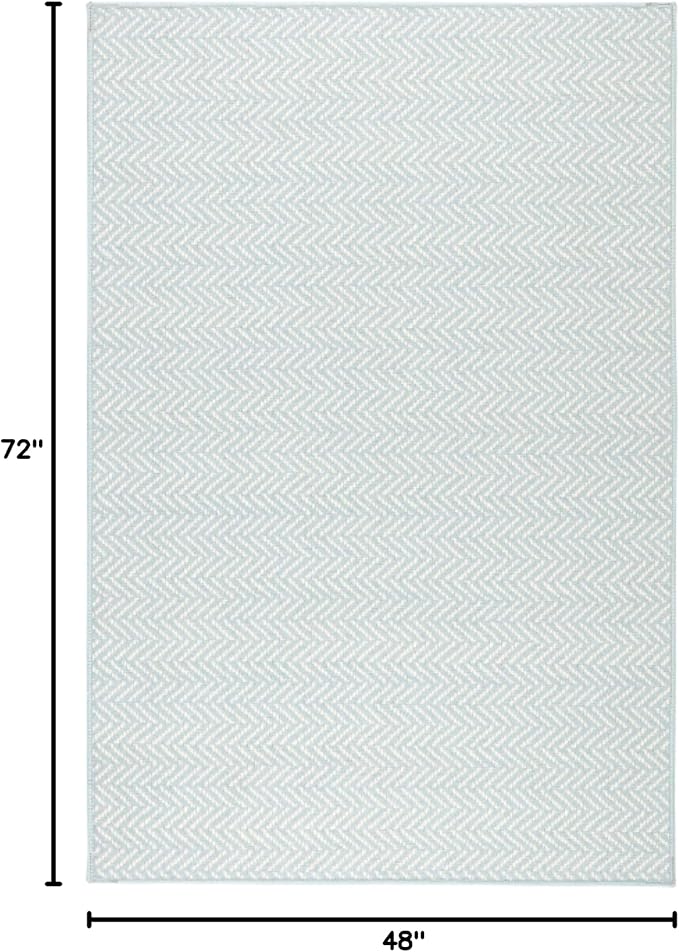 Dash and Albert Herringbone Machine Washable Area Rug - 4' x 6' Swedish Blue - Geometric Accent Rug - Anti-Slip Backing, Lightweight, Machine Washable, High Traffic Areas Kitchen, Mudroom, Entryway