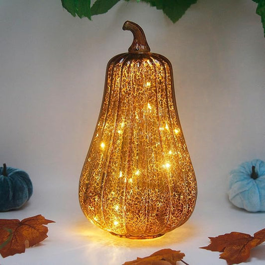 Mercury Glass Pumpkin Lights with Timer, Battery Operated Led Pumpkin Lights for Halloween Fall,Thanksgiving Rustic Decor (Coffee Common, 11")