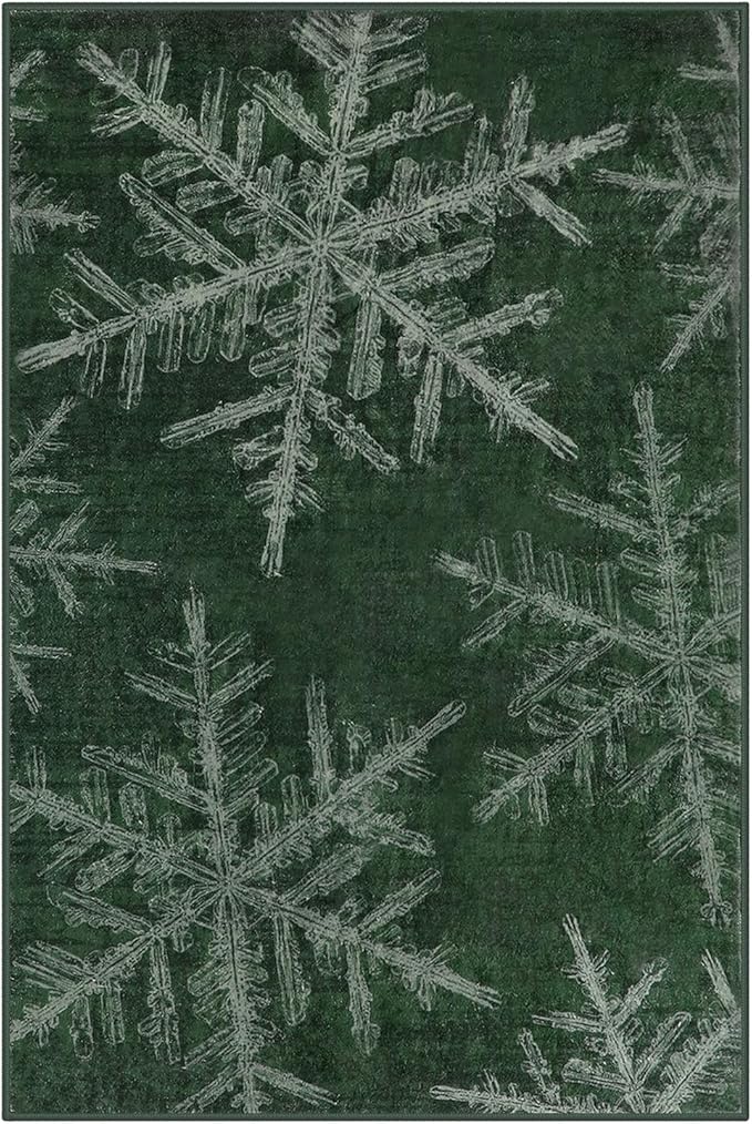 Lahome Snowflake Christmas Kitchen Rugs, 2x3 Washable Christmas Door Mat Indoor Non Slip Green Rugs for Entryway, Soft Small Rugs Holiday Decor Carpet for Entry Bathroom Bedroom(2x3ft,Green)
