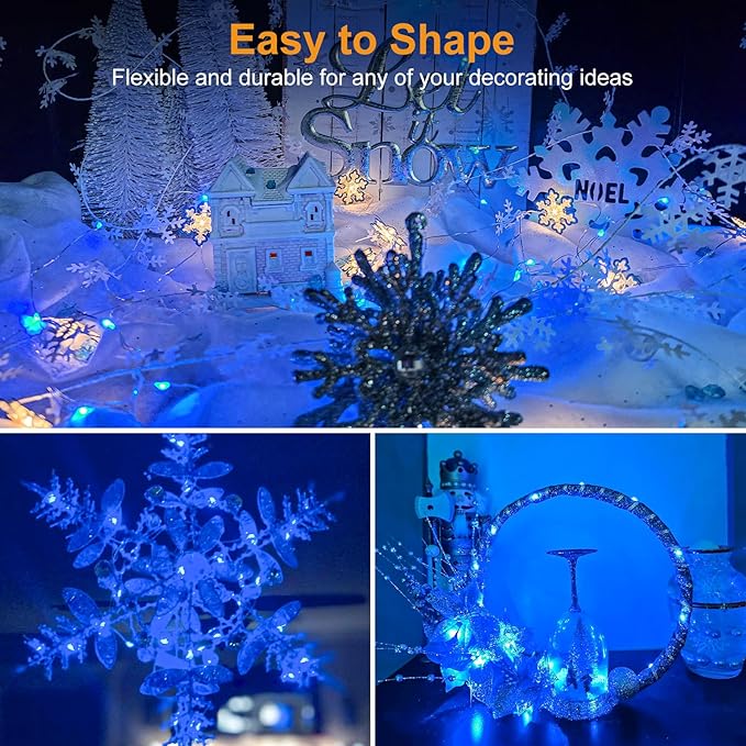 btfarm 30 Pack Fairy Lights Battery Operated [3 Modes], 7ft 20 Led Twinkle Lights String Lights Waterproof Bulk Small Mini Silver Wire for Mason Jars Vases Wedding Table Centerpiece, Blue