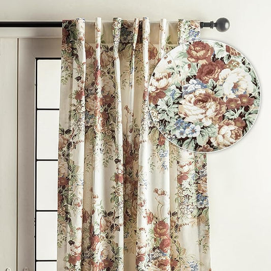 Maison d' Hermine Curtains for Living Room 100% Cotton 84 inch Length One Panel Light Filtering Curtains for Bedroom Windows with Rod and Loop Pockets Drapes (Abbeville, 50" W x 84" L)
