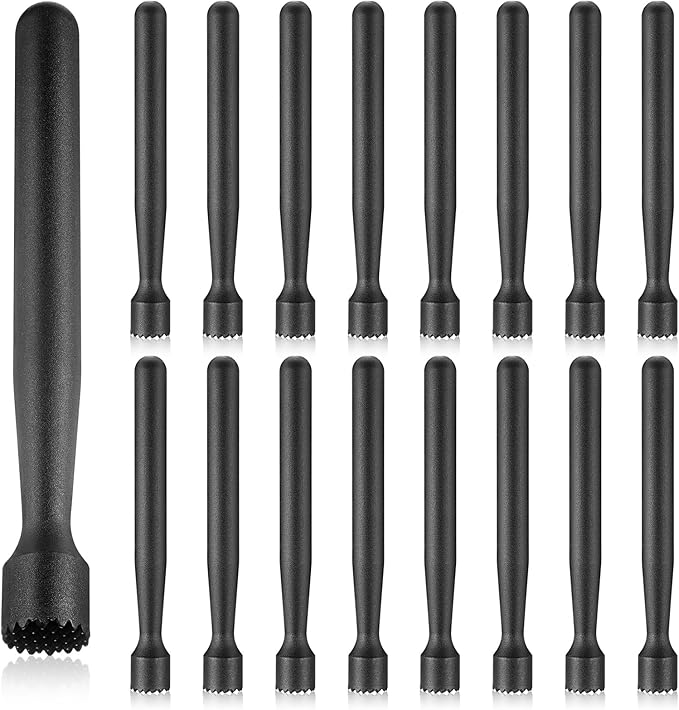Baderke Muddler for Cocktails Plastic Bar Muddler Bulk 8 Inch Bar Accessories Tools Set for Home Ice Crusher Bartender Accessories Mojito Fruit Drink(Classic,Black,16 Pcs)