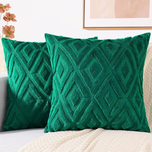 decorUhome Christmas Couch Throw Pillow Covers 26x26 Set of 2, Decorative Soft Plush Faux Wool Neutral Accent Pillow Covers for Bed Sofa Living Room, Green