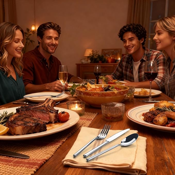 Alata Potter 20-Piece Forged Silverware Set Stainless Steel Flatware Set Cutlery Set,Service for 4,Mirror Finish,Dishwasher Safe