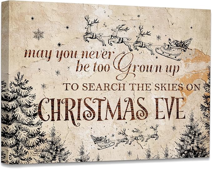 WODMIS Christmas Wall Decor,Farmhouse Christmas Decor,Christmas Signs Framed Canvas Wall Art,Christmas Eve Canvas Wall Art Home Decorations,May You Never Be Too Grown Up To Search Wall Decor 11x14