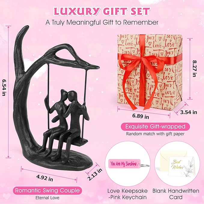 Anniversary Wedding Gifts for Couple/Her - Romantic Couple Statue in Love, Black Metal Figurine Sweet Loving Together Iron Sculpture Decor, Gifts for Wife Husband Birthday